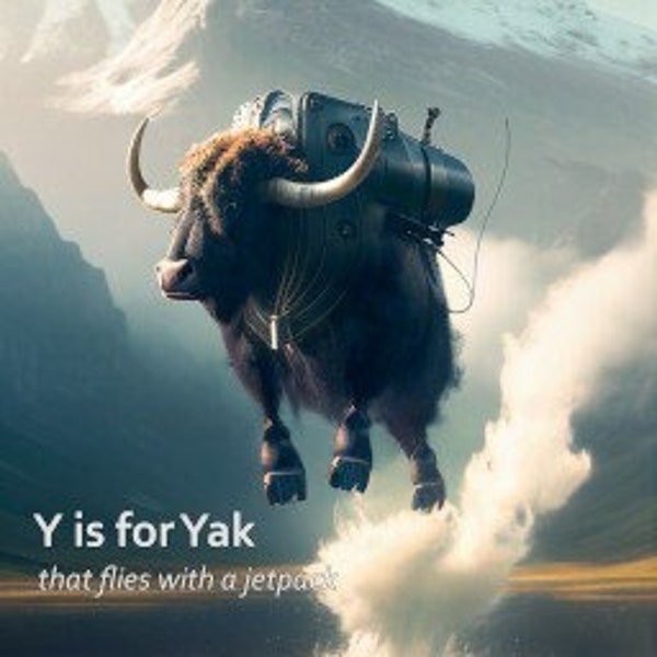 Y is for Yak - Tier Alphabet, Digitaler Kunstdruck, KI-Kunst, Digitaler Download, Dekoration, druckbar, Kinderzimmer