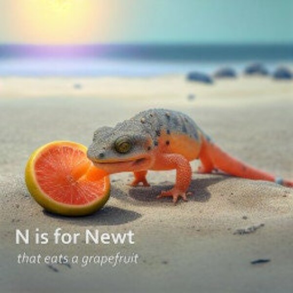 N is for Newt - Tier Alphabet, Digitaler Kunstdruck, KI Kunst, Digitaler Download, Dekoration, druckbar, Kinderzimmer