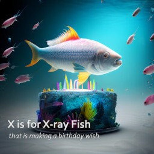 X is for X-ray Fische - Tier Alphabet, Digitaler Kunstdruck, KI-Kunst, Digitaler Download, Wohnkultur, druckbar, Kinderzimmer