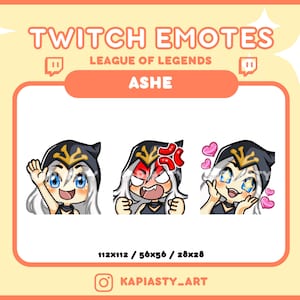 Ashe Emotes | LoL League of Legends Ashe for Twitch/Discord 3 pack Emotes | Custom Twitch Emotes | Stream Emotes | Streaming | Gaming