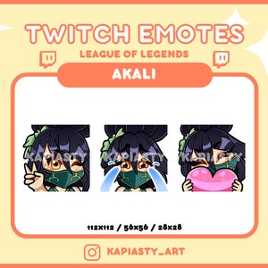 Akali Emotes | LoL League of Legends Akali for Twitch/Discord 3 pack Emotes | Custom Twitch Emotes | Stream Emotes | Streaming | Gaming