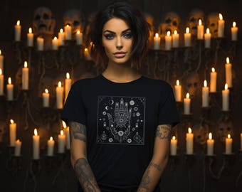 Mystical Hand Tee - Unisex Cotton T-Shirt, Bohemian Style, Palmistry, Spiritual Gift, Casual Wear, Festival Fashion, Handprinted Design