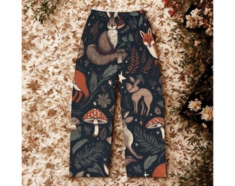 Women's Nature-Themed Pajama Pants, Cozy Sleepwear, Animal Print Lounge Pants, Forest Friends, Relaxing Pajamas, Cottage Core, Forest Witch