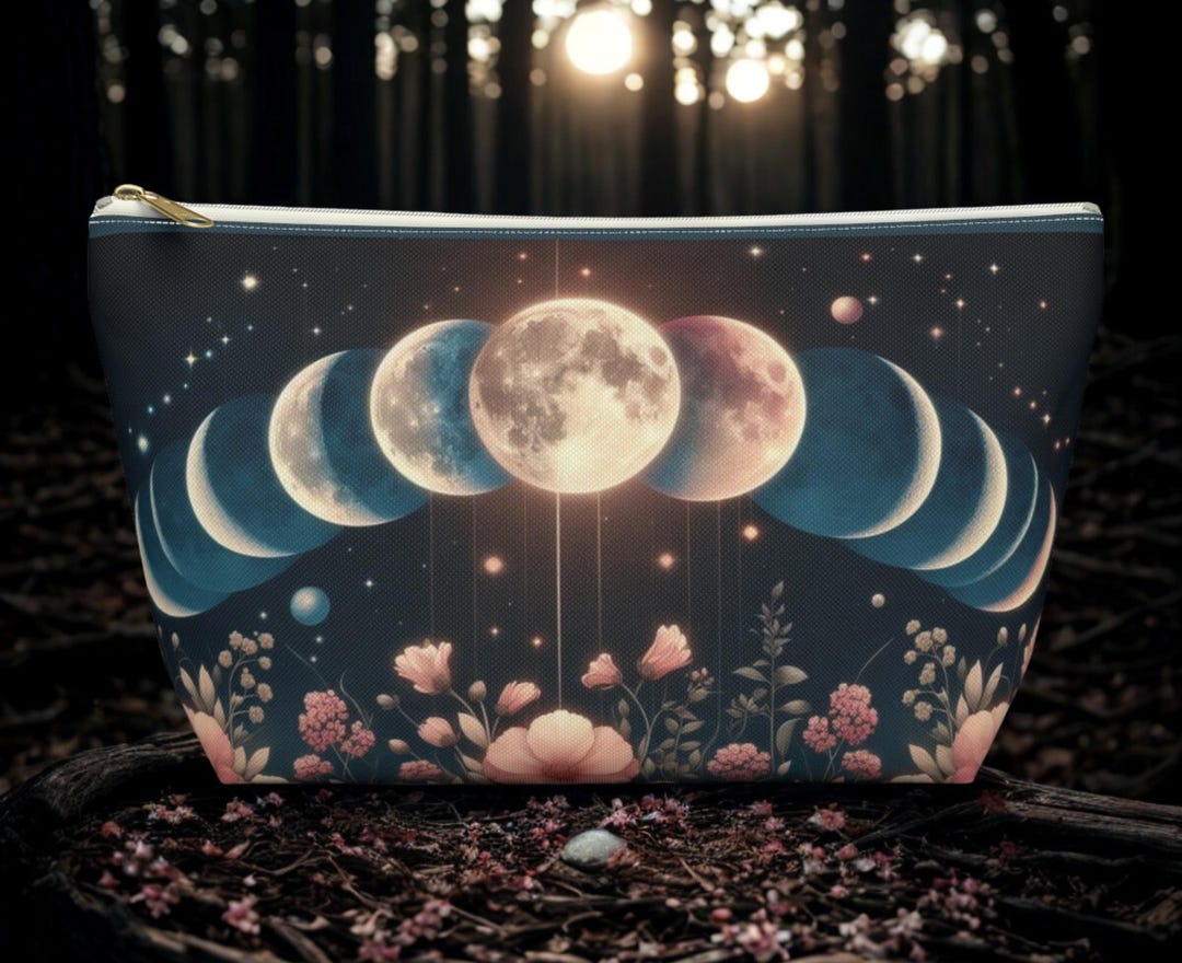 Celestial Floral Accessory Pouch, Moon Phases Makeup Bag, Zodiac Travel ...