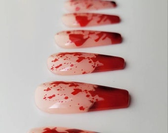 Press on nails - Long coffin shape blood splatter