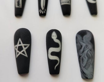 Pagan Witch Nail for All Hallows Eve Witches - black coffin matte
