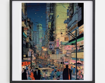 Downtown Tokyo Poster Print for Bedroom Wall Art Home Decor Aesthetic Digital Art Print Gift