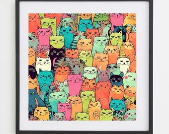 Funny Cats Poster Print for Bedroom Wall Art Aesthetic Digital Art Print Gift for Home Decor