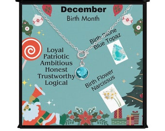 December, a very special Birthday month, Birth Stone, Birth Flower and Attributes on a beautiful personalized message card