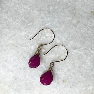 Ruby Gemstone Drop Wire-Wrapped Earrings July Birthstone or Choose Month Minimalist One of a Kind Gift for her handmade in America