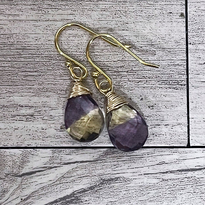 Like Little Rainbow Drops, Faceted Teardrop Ametrine Gemstone Drop  