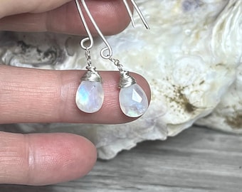 Handmade Sterling Silver Moonstone Earrings, Boho Bridal Jewelry