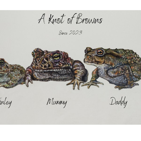 Personalised Toad Family Print, Add your Family Names, Wildlife Art, Hand Painted Toad Print, Gift for New Mum, Eco Friendly Gift