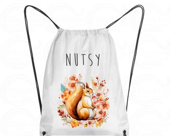Sacca Scoiattoli Personalizzata con Nome e Stampa Scoiattoli Floreali - Unisex per Scuola, Palestra, Viaggio o Tempo Libero -Tutte le Età