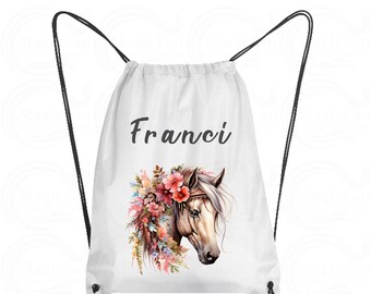 Sacca Cavallini Personalizzata con Nome e Stampa Cavallini Floreali - Unisex per Scuola, Palestra, Viaggio o Tempo Libero - Per Tutte le Età