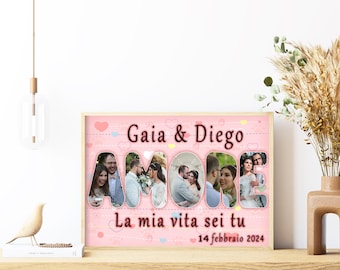 Kleines Bild in Form von Buchstaben I love you, Amore oder Love mit Foto - Personalisiertes Poster - Geschenkidee - Valentinstagsgeschenk, Verliebte, Hochzeiten