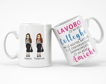 Tazza personalizzata con i nomi e la dedica spiritosa per collega, regalo unico e originale, ideale per compleanni o momenti speciali