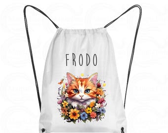 Sacca Gattini Personalizzata con Nome e Stampa Gattini Floreali - Unisex per Scuola, Palestra, Viaggio o Tempo Libero - Per Tutte le Età