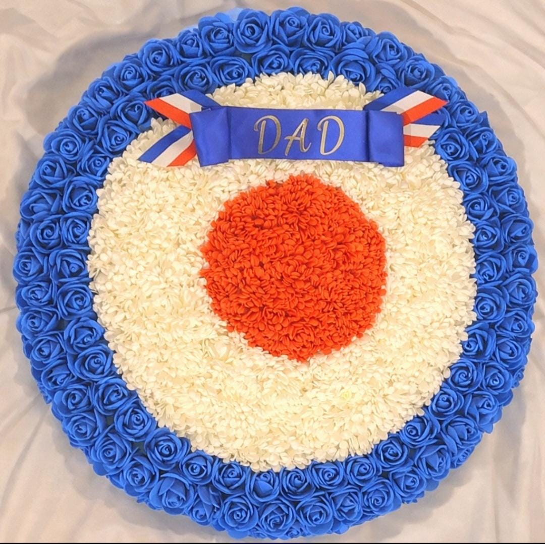 RAF Roundel Symbol Artificial Flower Tribute. Personalised Ribbon Inc ...