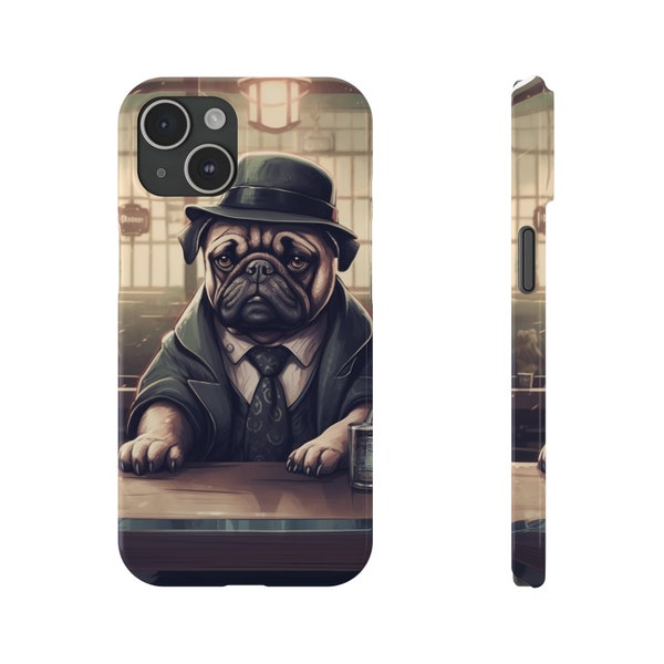 Mobster Pug iPhone Case/Slim Phone Cases/Gangster Pug Phone Cover/Pug in Mafia Attire Phone Case/Pug Mob Boss iPhone Skin