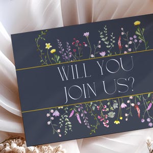Modello di cartolina RSVP, biglietto di risposta per matrimonio con fiori di campo, inserto RSVP per invito a nozze floreale, biglietto di allegato stampabile, Canva, CHARLESTON