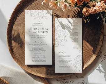 Wedding Program Template, Wildflower Wedding Order of Service Card, Floral Wedding Itinerary Timeline, Black and White Wedding Card, SONOMA