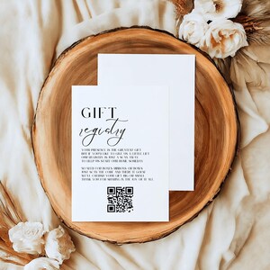 Geschenk-Registratur mit QR-Code-Vorlage, Minimalistische Hochzeitseinladung Einlegekarte, Schwarz-Weiß-Wunsch gut Karte, DIY Canva, LONDON