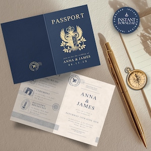 Modelo de convite de casamento com passaporte, cartão de convite para casamento no destino, reserva de data para casamento na Marinha, anúncio de casamento com tema de viagem, TULUM
