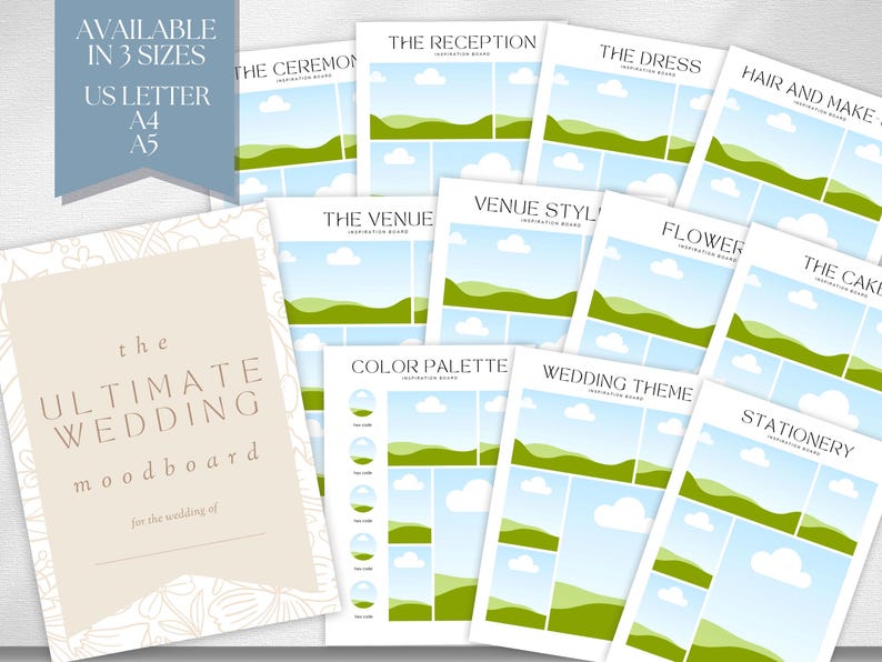 Plantilla de tablero de visión para bodas, planificador de moodboard para bodas, guía de diseño para planificar mi boda, kit de inspiración, tema de paleta de colores, ULTIMATE imagen 5