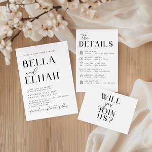 Wedding Invitation Template Bundle, Minimalist Wedding Invite, Black and White Wedding Details Card, RSVP Postcard, DIY Wedding Suite LONDON