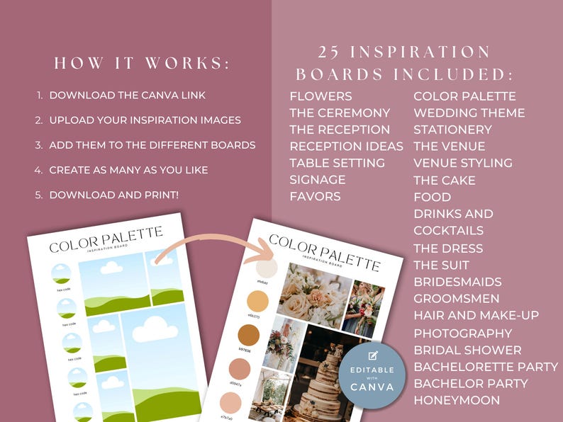 Plantilla de tablero de visión para bodas, planificador de moodboard para bodas, guía de diseño para planificar mi boda, kit de inspiración, tema de paleta de colores, ULTIMATE imagen 3