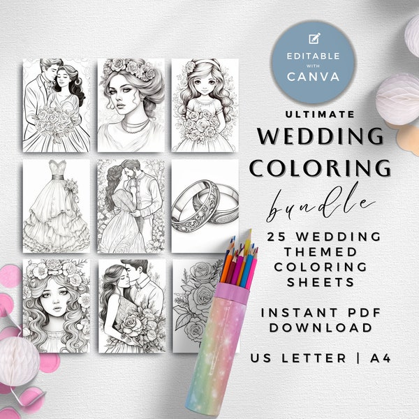 Wedding Coloring Kit Bundle, Kids Colouring Book Pages, Children's Activity Pack, Reception Game Favors, Table Fun, Printable PDF, ULTIMATE