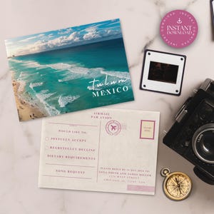 Antwortkarte, Antwortkarte, Hochzeitseinladung, Pass, Hochzeitseinladung, Hochzeitspass, Einlage, Rosa Foto, Postkarte, TULUM