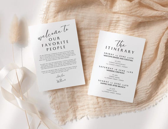 Wedding Details Card Template, Destination Wedding Weekend Itinerary Letter, Welcome Bag Travel Itinerary Timeline, Order of Events, SYDNEY