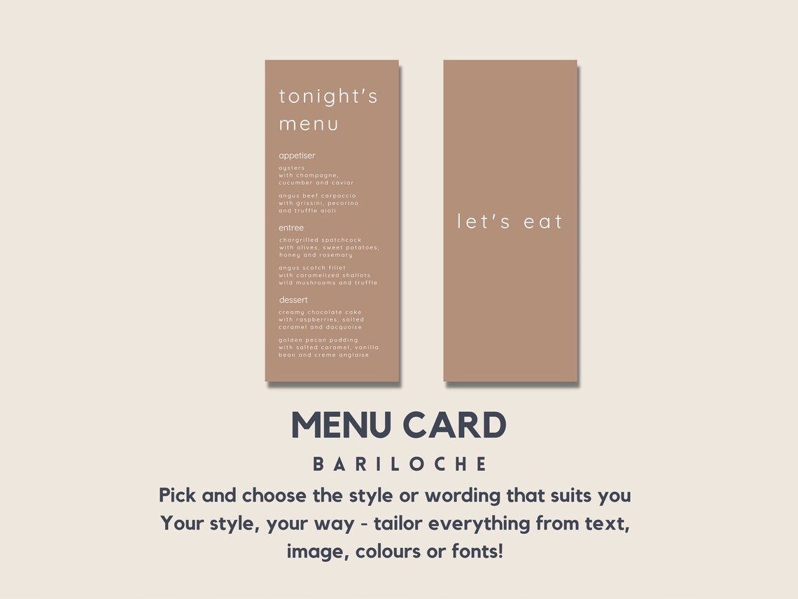 Minimalist Wedding Menu Template Canva, Simple Menu Card Download ...
