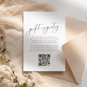 Modelo de cartão de registro de presentes com código QR, cartão clássico de poço dos desejos de casamento, caixa de inserção de casamento em preto e branco, cartão para impressão faça você mesmo, SYDNEY