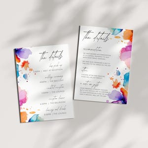 Modèle de carte de détails de mariage, insertion de faire-part de mariage aquarelle, carte-réponse florale de mariage, informations imprimables d'invité, printemps PROVENCE