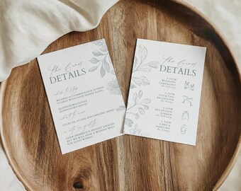 Wedding Details Card Template, Sage Green Wedding Invitation Insert, Botanical Wedding Enclosure Card, Garden Wedding Information QUEENSTOWN