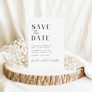 Save the Date Kartenvorlage, Minimalistische Hochzeitseinladung, Schwarzweiß Save the Date Invite, Hochzeitsankündigungskarte, Canva, LONDON