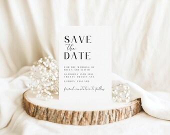Save the Date Card Template, Minimalist Wedding Invitation, Black and White Save the Date Invite, Wedding Announcement Card, Canva, LONDON