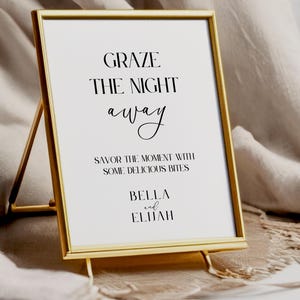 Grazing Table Sign Template, Minimalistisches Hochzeitsmenü-Tischschild, Schwarz-Weiß-Hochzeits-Speisetischschild, bearbeitbare Menükarte, Canva, LONDON