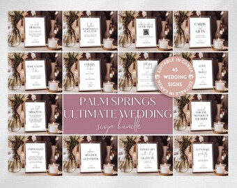 Wedding Sign Bundle Templates, Black and White Wedding Signs, Modern Wedding Reception Signage, Printable Ceremony Signs, Canva PALM SPRINGS