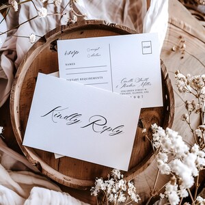 Modèle de carte postale RSVP, carte d'insertion de faire-part de mariage classique, carte de clôture d'invitation de mariage noir et blanc, élégante réponse, PARIS