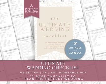 Wedding Checklist Template, Minimalist Wedding Planner To Do List, Printable Check List, Wedding Planning Timeline Task List, Canva ULTIMATE