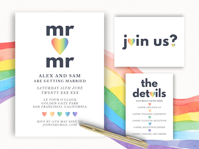 LGBTQ Wedding Invitation Bundle Template, Same Sex Wedding Invite Set