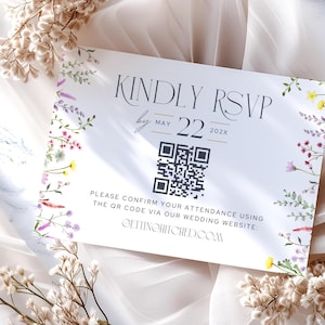 Mall för QR-kod OSA-kort, OSA-kort för bröllopshemsida, botaniskt svarskort för bröllop, inbjudningsinlägg, Canva-mall, Charleston