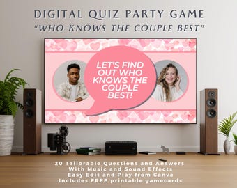 Bridal Shower Game Template, Digital Bachelorette Party Game, Who Knows the Couple Best Animated Trivia Game with Music, Canva, DIY ULTIMATE