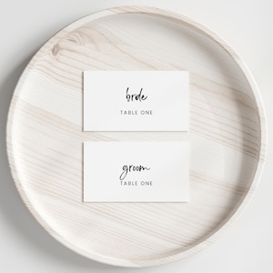 Modelo de marcador de lugar para casamento, decoração de mesa de casamento estilo boho, marcadores de lugar planos em preto e branco para assentos de convidados, cartões de nome de casamento modernos, AMALFI