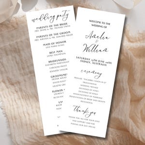 Hochzeitsprogramm-Vorlage, Klassische Hochzeits-Order of Service-Karte, Zeitleiste für die Schwarzweiß-Hochzeit, DIY-Hochzeits-Partyliste, SYDNEY