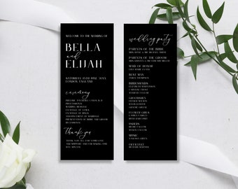 Long Wedding Program Template, Modern Wedding Order of Service Card, Black and White Itinerary Timeline, Wedding Ceremony Details, LONDON